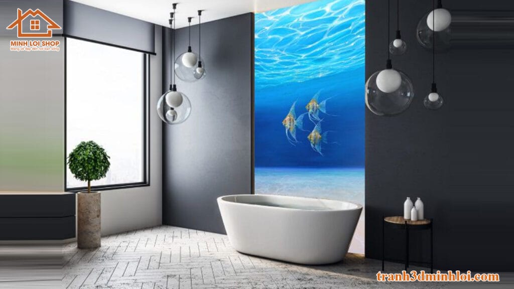 Tranh biển đại dương gach 3d ốp tường phòng tắm