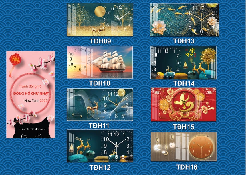 Quà tặng tết 2023 - tranh đồng hồ khổ chữ nhật hiện đại