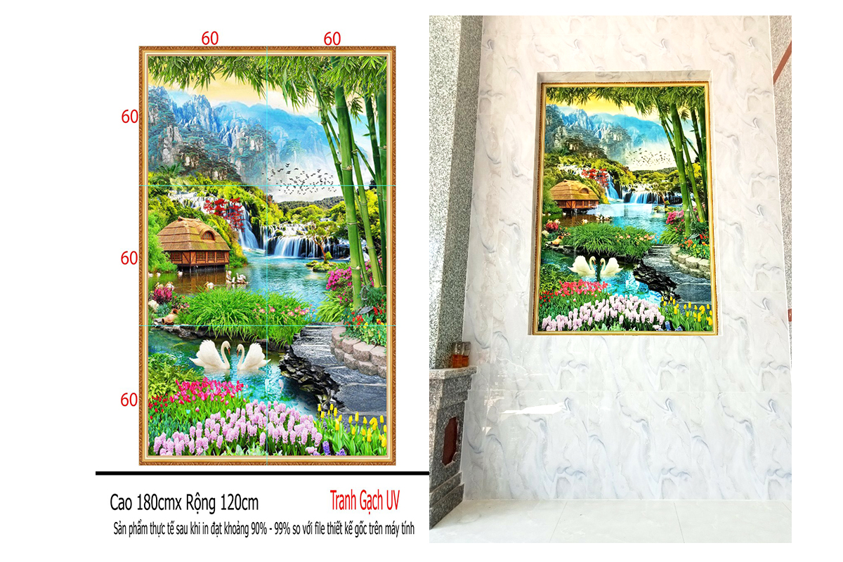 Tranh gạch kính ốp tường hàng ba mặt tiền nhà - TRANH 3D MINH LỢI