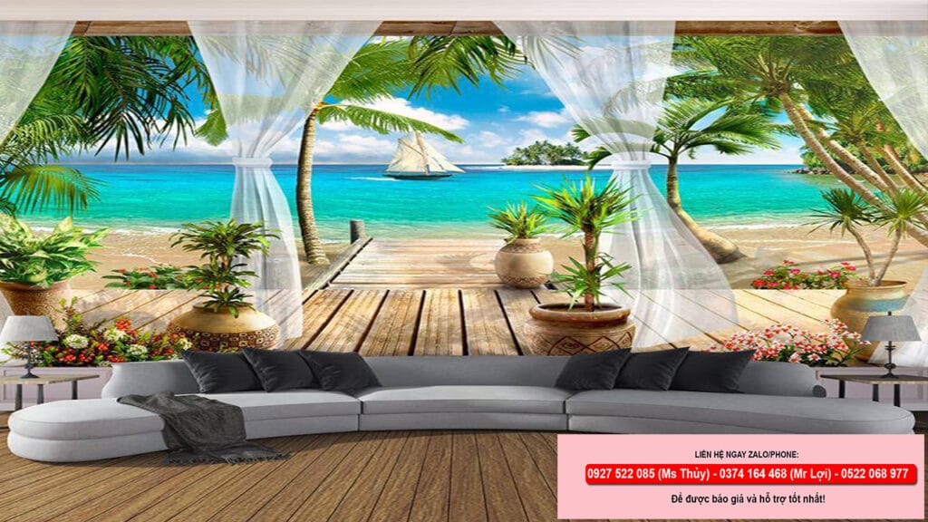 Tranh dán tường đẹp trang trí khách sạn, resort