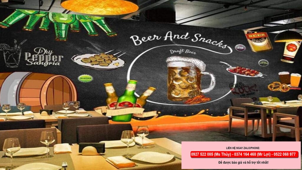 Tranh dán tường đẹp trang trí nhà hàng, quán bar