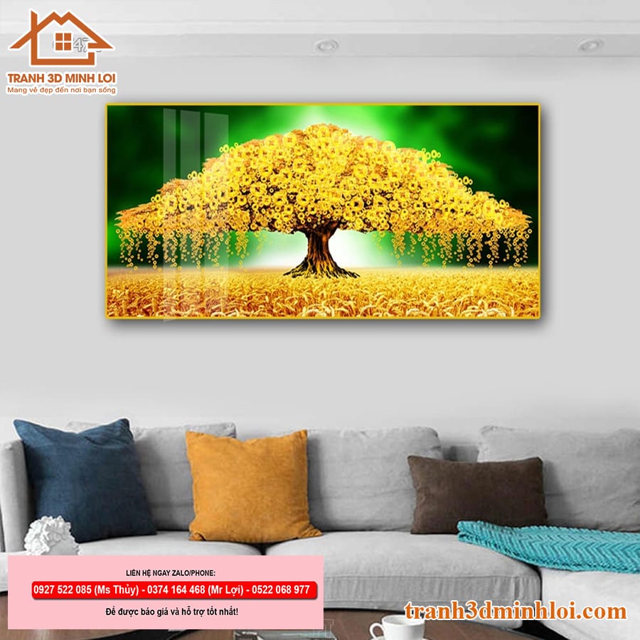 Tranh gạch 3D cây kim tiền vàng