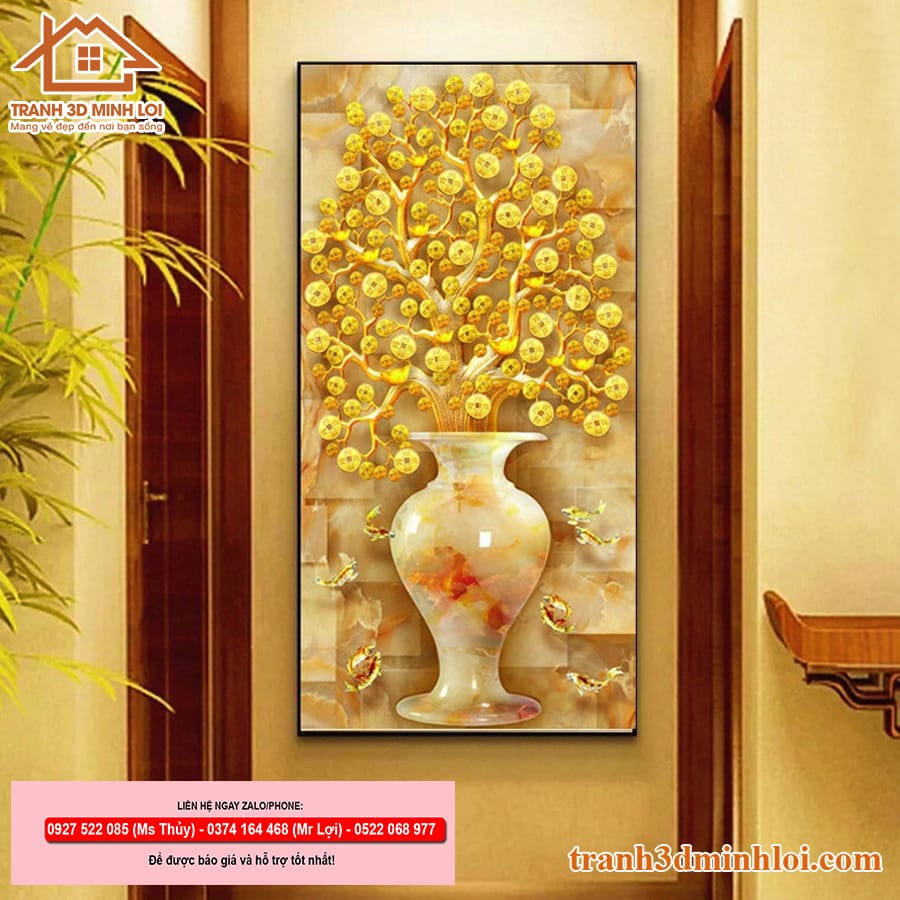Tranh gạch 3D cây kim tiền hiện đại