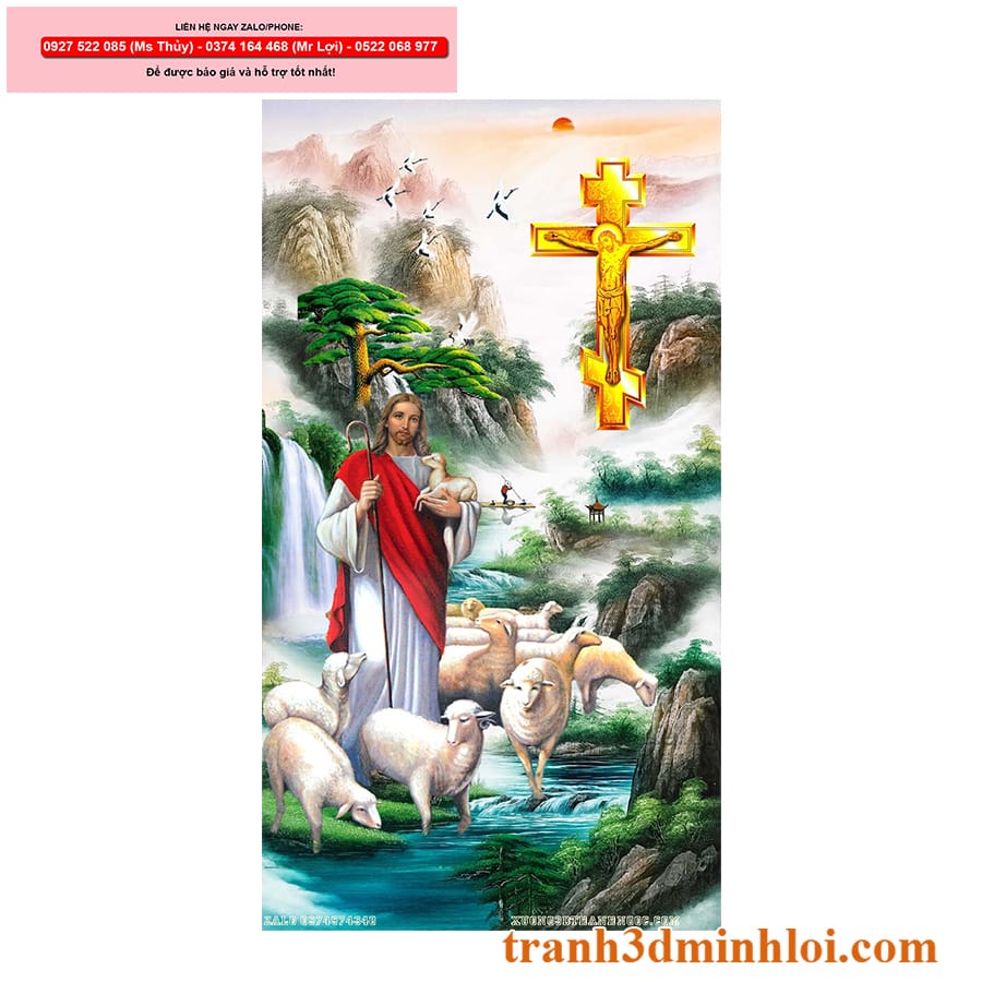 Tranh gạch 3D công giáo Chúa Giêsu mục tử nhân lành