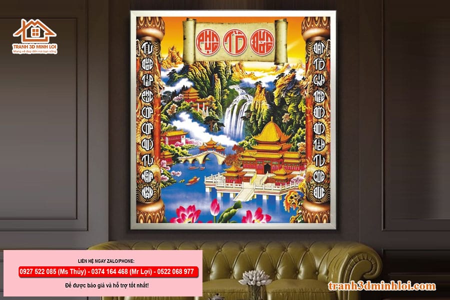 Tranh cửu huyền thất tổ - Tranh gạch 3D ốp tường phòng thờ