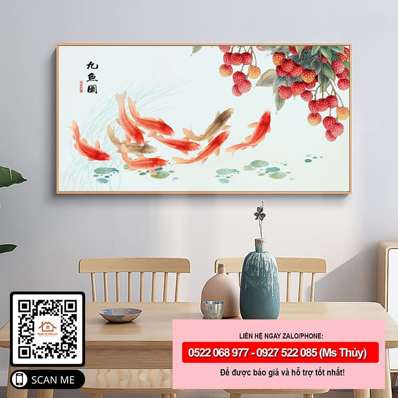 Tranh cửu ngư quần hội treo tường hiện đại